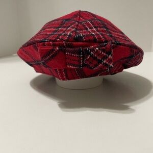 Infant Red Plaid Beret 12 - 18 Months With Bow Wool Blend Winter Keepersheep
